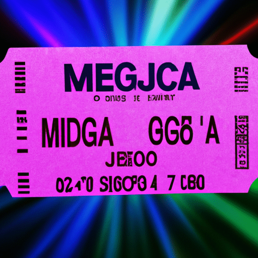 This picture portrays a Mega-Sena ticket from the Caixa Econômica Federal. The ticket is bright green and is the center of the picture. Surrounding the ticket are multicoloured stars in blue, pink, yellow, and violet. The title in bold red font reads "Mega-Sena," with the sub-title written in smaller script below reading "Sorteio de 20/07/2018." In the background is a row of coins, primarily in Brazilian Real, representing the possible winnings.