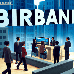 The picture depicts a bustling cityscape with a modern and sleek design. In the foreground, a diverse group of professionals, including bankers, economists, and fintech experts, are engaged in animated discussions. The central bank logo is prominently displayed, symbolizing stability and control. The background showcases a vibrant skyline, representing the global reach of financial services. The color palette consists of shades of blue and silver, exuding professionalism and sophistication.