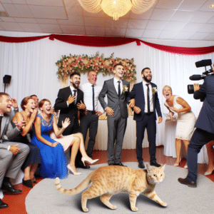 Gata interrompe casamento nos EUA e conquista corações, sendo adotada pelos noivos. Momento inusitado emociona e alegra cerimônia.