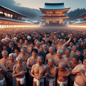 Homens cantando em uníssono e quase nus percorrem as ruas do Japão no Festival Hadaka Matsuri em busca de purificação e boa fortuna.