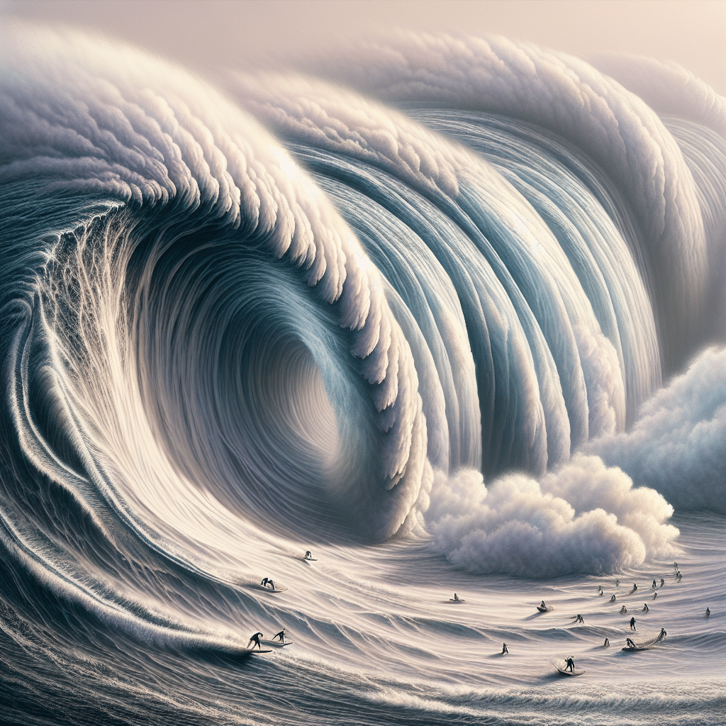 Busca pelas maiores ondas da série em Nazaré, Portugal, atrai surfistas e turistas para o espetáculo das icónicas ondas gigantes.