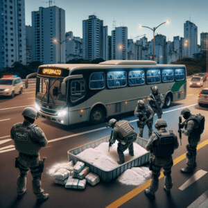 Policiais prendem homem com quase 400 quilos de drogas em ônibus com fundo falso em SP, demonstrando combate ao tráfico.