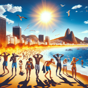 Sensação térmica bate recorde no Rio. Praias lotadas e temperaturas extremas causam transtornos. Onda de calor atinge mais de 550 cidades no Brasil.