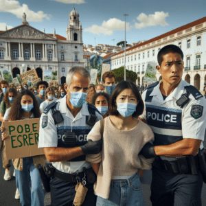 Manifestantes do Climáximo ocupam ruas de Lisboa contra o investimento em fósseis. Detidos pelas autoridades, buscam conscientizar sobre a crise climática. Ação em destaque na cidade.